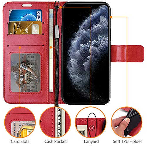 [Wallet Case] Protective Cover with Cash & Card Holder, Stand and Wrist Strap For Apple iPhone 11 Pro Max