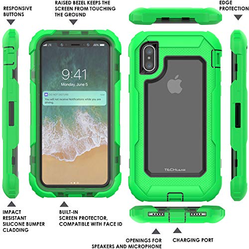 [Contender Case] iPhone XS Max Heavy Duty Case with Built-in Screen Protector, 360 [Full Body] Protective Cover with Kick Stand