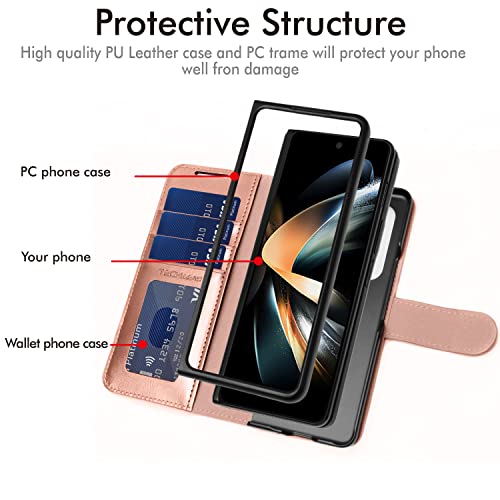 [Leather Wallet Case] Protective Cover with Cash & Card Holder, Stand and Wrist Strap For Samsung Galaxy Z Fold 4