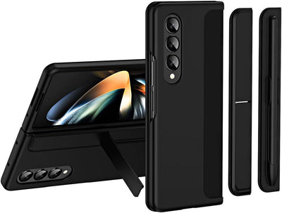 Samsung Galaxy Z Fold 4 Phone Case, [Interchangeable S-Pen Holder / Kickstand] [Front Screen Frame] Ultra-thin Hard PC Bumper Full Protective Cover