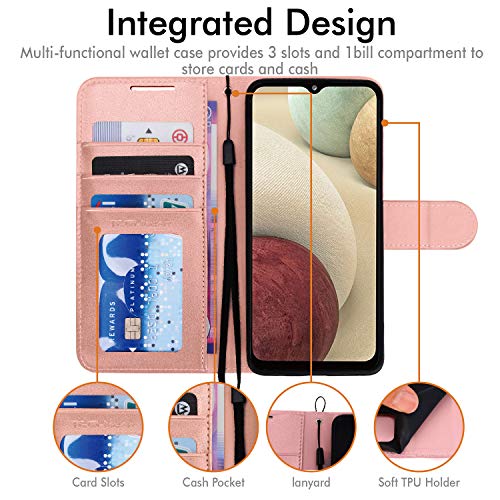 [Wallet Case] Protective Cover with Cash & Card Holder, Stand and Wrist Strap For Samsung Galaxy A12