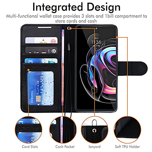 [Wallet Case] Protective Cover with Cash & Card Holder, Stand and Wrist Strap For Motorola Moto Edge 20 Pro