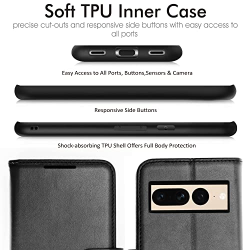 [Wallet Case] Protective Cover with Cash & Card Holder, Stand and Wrist Strap For Google Pixel 7 Pro