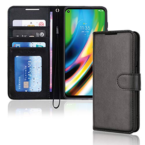 [Wallet Case] Protective Cover with Cash & Card Holder, Stand and Wrist Strap For Motorola Moto G9 Plus