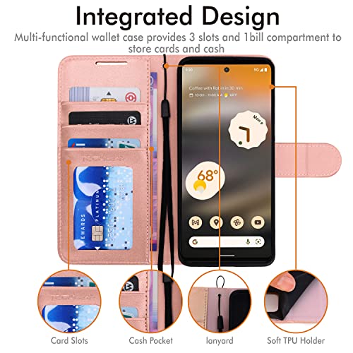 [Wallet Case] Protective Cover with Cash & Card Holder, Stand and Wrist Strap For Google Pixel 6a
