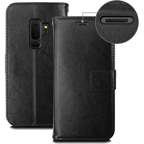 [Wallet Case] Protective Cover with Cash & Card Holder, Stand and Wrist Strap For Samsung Galaxy S9 Plus