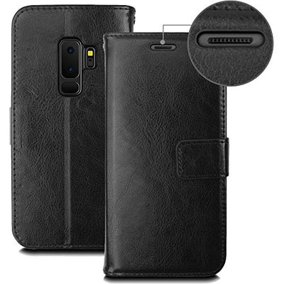 [Wallet Case] Protective Cover with Cash & Card Holder, Stand and Wrist Strap For Samsung Galaxy S9 Plus