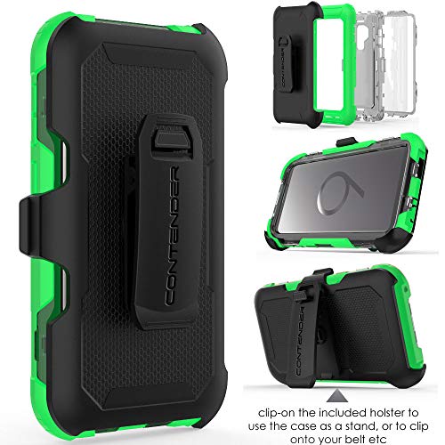 [Contender Case] Samsung Galaxy S9 Plus Heavy Duty Case with Built-in Screen Protector, 360 [Full Body] Protective Cover with Kick Stand
