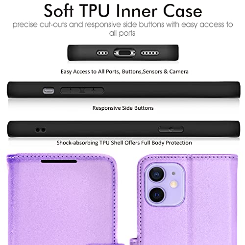 [Wallet Case] Protective Cover with Cash & Card Holder, Stand and Wrist Strap For Apple iPhone 12 Mini