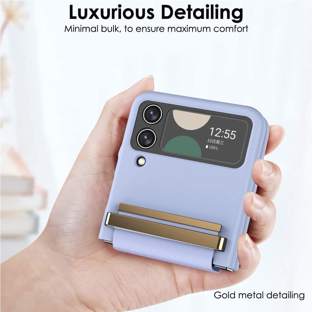 Samsung Galaxy Z Flip 4 Screen Protector Case, Z Flip 4 Case with Stylish Leather Hinge & Metal Trim, Hard PC Shockproof [Screen Protector] Case
