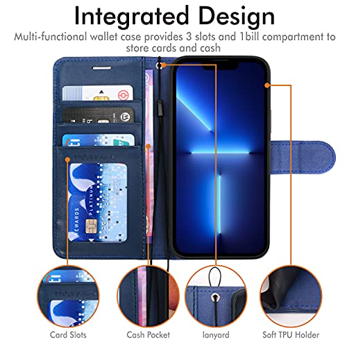 [Wallet Case] Protective Cover with Cash & Card Holder, Stand and Wrist Strap For Apple iPhone 13 Pro Max