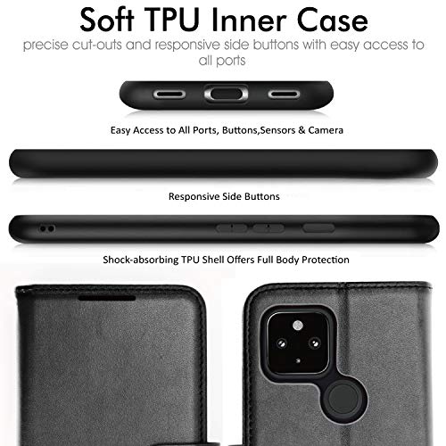 [Wallet Case] Protective Cover with Cash & Card Holder, Stand and Wrist Strap For Google Pixel 4a 5G