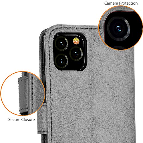 [Wallet Case] Protective Cover with Cash & Card Holder, Stand and Wrist Strap For Apple iPhone 11 Pro Max