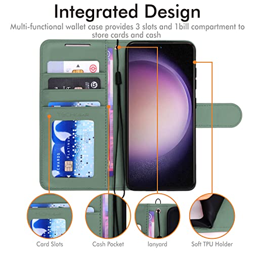 [Wallet Case] Protective Cover with Cash & Card Holder, Stand and Wrist Strap For Samsung Galaxy S23 Plus