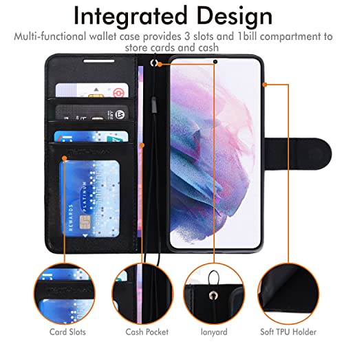 [Wallet Case] Protective Cover with Cash & Card Holder, Stand and Wrist Strap For Samsung Galaxy S22 Plus