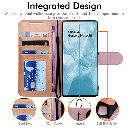 [Wallet Case] Protective Cover with Cash & Card Holder, Stand and Wrist Strap For Samsung Note 20