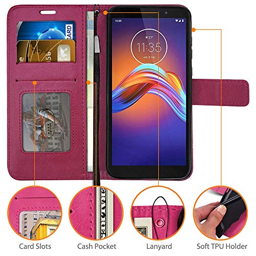 [Wallet Case] Protective Cover with Cash & Card Holder, Stand and Wrist Strap For Motorola Moto E6 Play