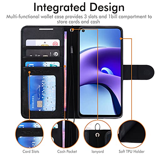 [Wallet Case] Protective Cover with Cash & Card Holder, Stand and Wrist Strap For Oppo RedMi Note 9T 5G