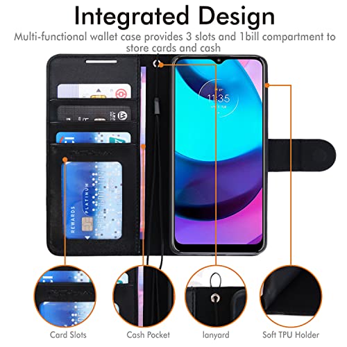 [Wallet Case] Protective Cover with Cash & Card Holder, Stand and Wrist Strap For Motorola Moto E20 / E30
