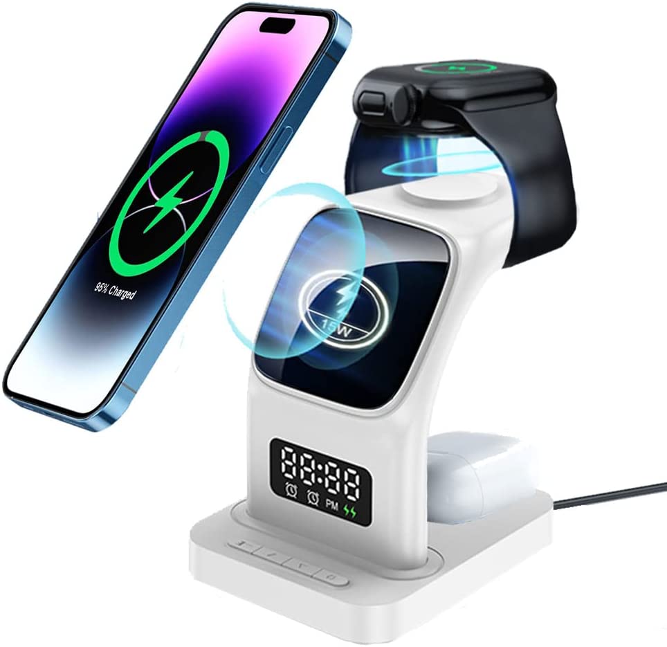 5 in1 Wireless Charging Station Alarm & Light, 15W Wireless MagSafe Charging Stand