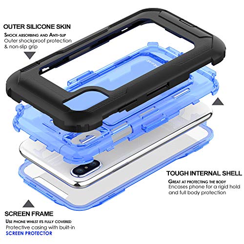 [Contender Case] iPhone XS Max Heavy Duty Case with Built-in Screen Protector, 360 [Full Body] Protective Cover with Kick Stand