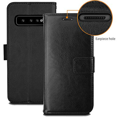[Leather Wallet Case] Protective Cover with Cash & Card Holder, Stand and Wrist Strap For Samsung Galaxy S10 Plus