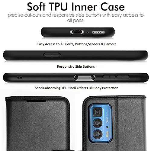[Wallet Case] Protective Cover with Cash & Card Holder, Stand and Wrist Strap For Motorola Moto Edge 20 Pro