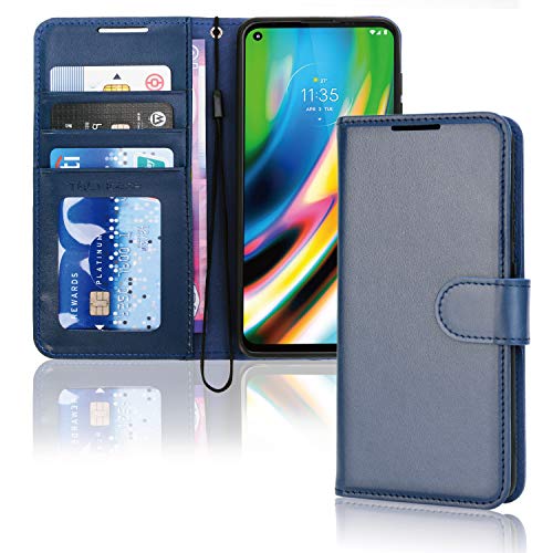 [Wallet Case] Protective Cover with Cash & Card Holder, Stand and Wrist Strap For Motorola Moto G9 Plus