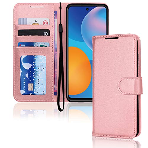 [Wallet Case] Protective Cover with Cash & Card Holder, Stand and Wrist Strap For Huawei P Smart 2021
