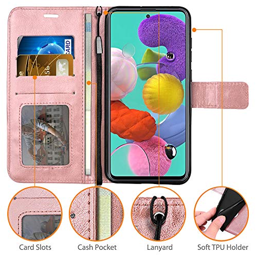 [Wallet Case] Protective Cover with Cash & Card Holder, Stand and Wrist Strap For Samsung Galaxy A71