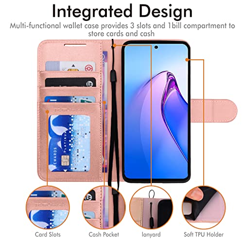 [Wallet Case] Protective Cover with Cash & Card Holder, Stand and Wrist Strap For Oppo Reno 8 Pro 5G