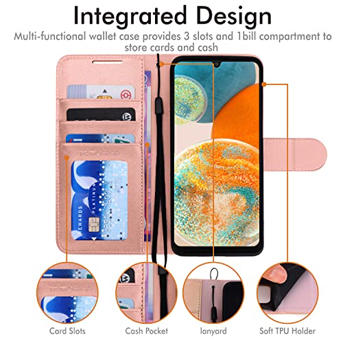 [Wallet Case] Protective Cover with Cash & Card Holder, Stand and Wrist Strap For Samsung Galaxy A23 5G