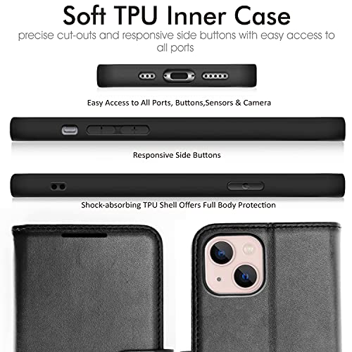 [Wallet Case] Protective Cover with Cash & Card Holder, Stand and Wrist Strap For Apple iPhone 13