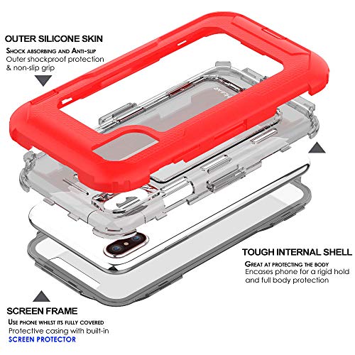 [Contender Case] iPhone XS, iPhone X Heavy Duty Case with Built-in Screen Protector, 360 [Full Body] Protective Cover with Kick Stand