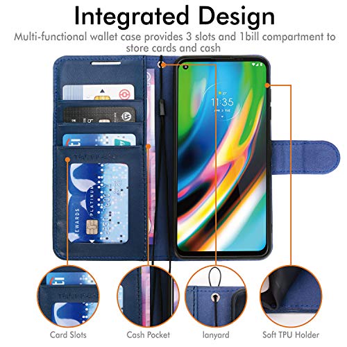 [Wallet Case] Protective Cover with Cash & Card Holder, Stand and Wrist Strap For Motorola Moto G9 Plus