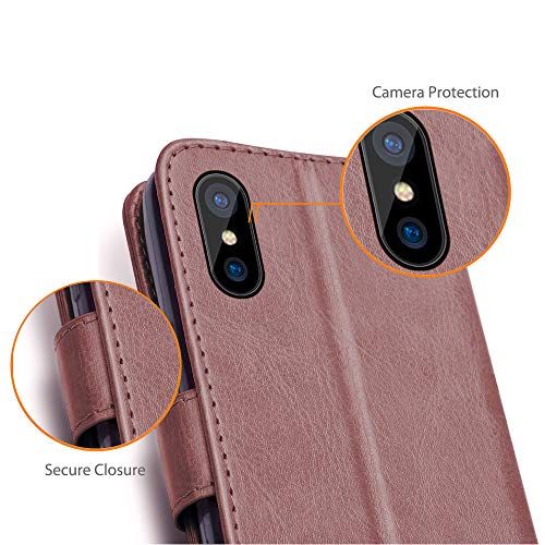 [Wallet Case] Protective Cover with Cash & Card Holder, Stand and Wrist Strap For Apple iPhone XS Max