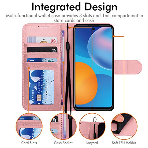 [Wallet Case] Protective Cover with Cash & Card Holder, Stand and Wrist Strap For Huawei P Smart 2021