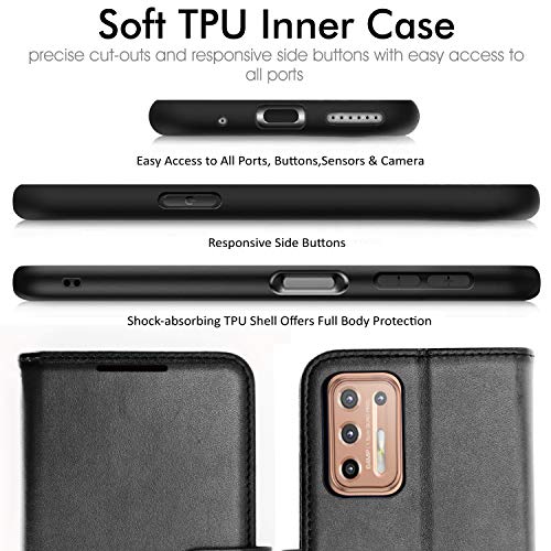 [Wallet Case] Protective Cover with Cash & Card Holder, Stand and Wrist Strap For Motorola Moto G9 Plus
