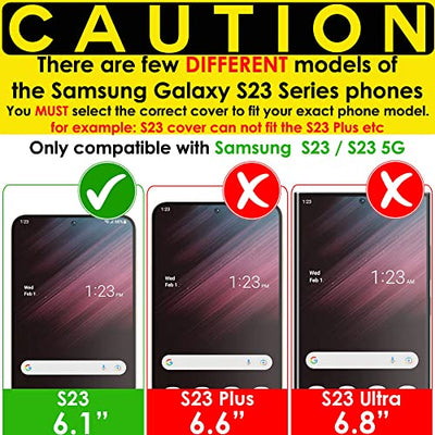 [Leather Wallet Case] Genuine Leather [RFID Blocking] Magnetic Flip Case with Card & Slots and Stand For Samsung Galaxy S23