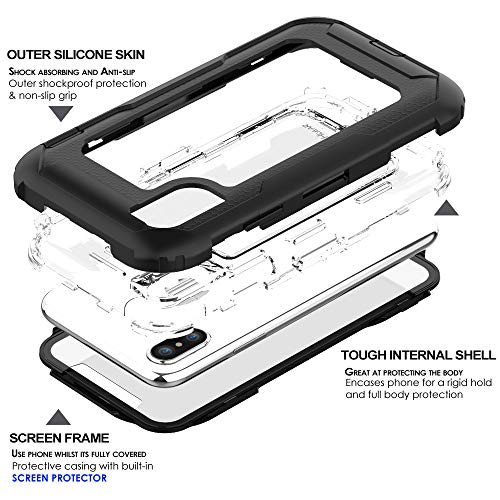 [Contender Case] iPhone XS Max Heavy Duty Case with Built-in Screen Protector, 360 [Full Body] Protective Cover with Kick Stand