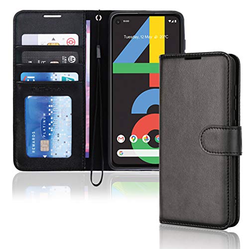 [Wallet Case] Protective Cover with Cash & Card Holder, Stand and Wrist Strap For Google Pixel 4a
