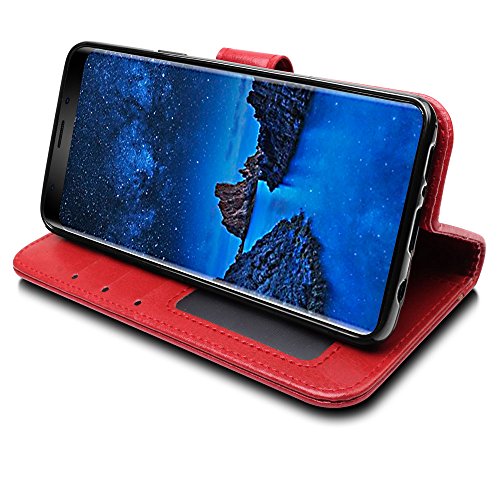 [Wallet Case] Protective Cover with Cash & Card Holder, Stand and Wrist Strap For Samsung Galaxy S9 Plus