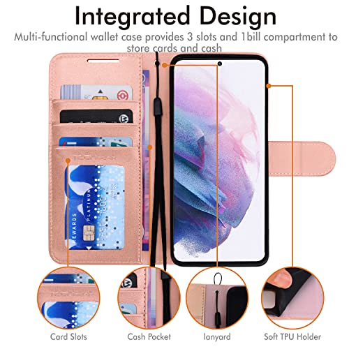 [Wallet Case] Protective Cover with Cash & Card Holder, Stand and Wrist Strap For Samsung Galaxy S22 Plus
