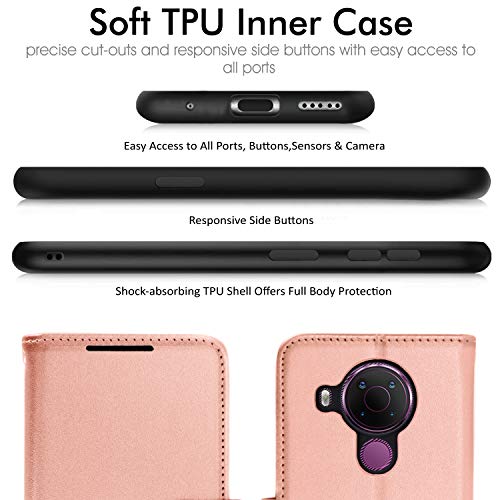 [Wallet Case] Protective Cover with Cash & Card Holder, Stand and Wrist Strap For Nokia 5.4