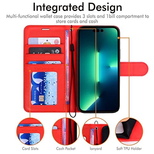[Wallet Case] Protective Cover with Cash & Card Holder, Stand and Wrist Strap For Apple iPhone 14 Pro Max