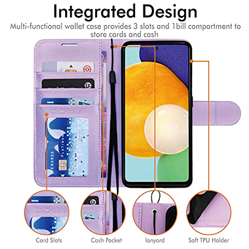[Wallet Case] Protective Cover with Cash & Card Holder, Stand and Wrist Strap For Samsung Galaxy A52s 5G