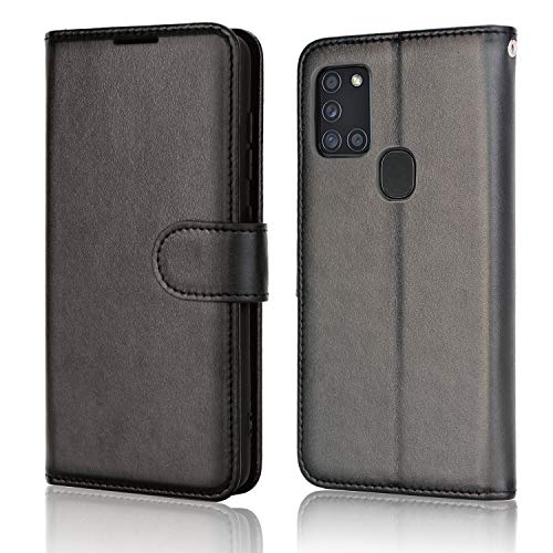 [Wallet Case] Protective Cover with Cash & Card Holder, Stand and Wrist Strap For Samsung Galaxy A21s