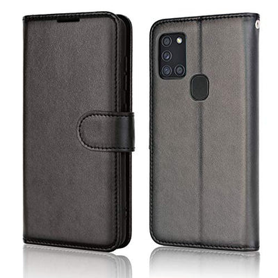 [Wallet Case] Protective Cover with Cash & Card Holder, Stand and Wrist Strap For Samsung Galaxy A21s