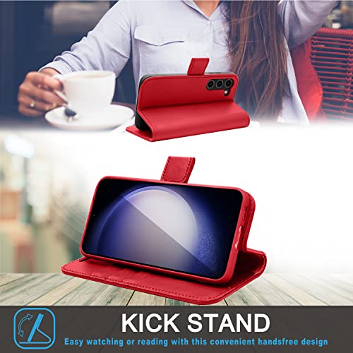 [Leather Wallet Case] Genuine Leather [RFID Blocking] Magnetic Flip Case with Card & Slots and Stand For Samsung Galaxy S23