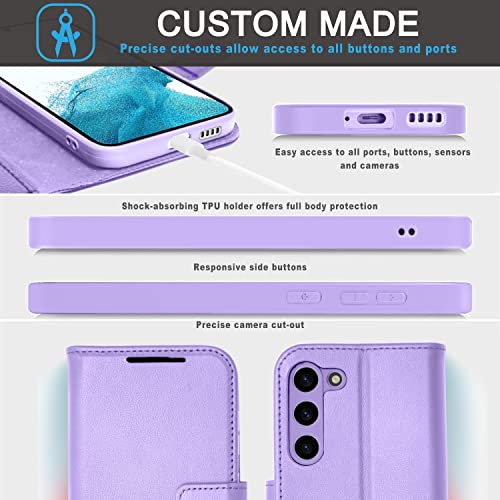 [Leather Wallet Case] Genuine Leather [RFID Blocking] Magnetic Flip Case with Card & Slots and Stand For Samsung Galaxy S23 Plus